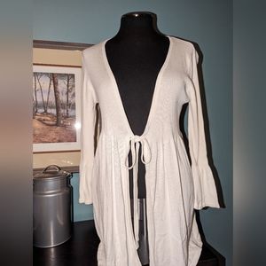 Max Studio long cardigan sweater with tie front, size Small, winter white